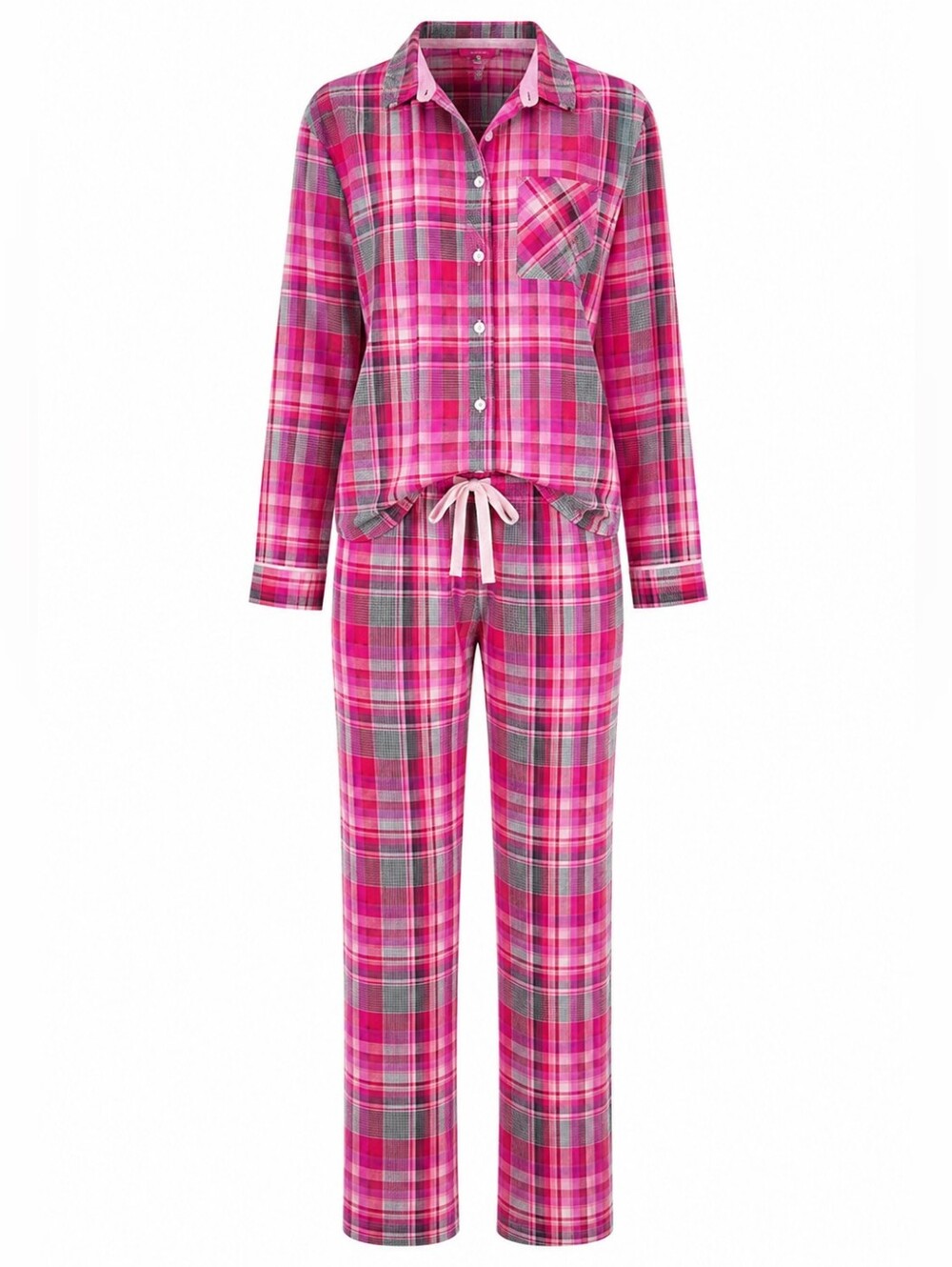 VICTORIA'S SECRET | Pink Plaid Cotton Silk Trim Two Piece Pajama PJ Set | M